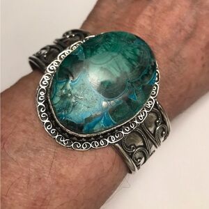 Azulite Stamped 925 Sterling Silver Cuff Bracelet